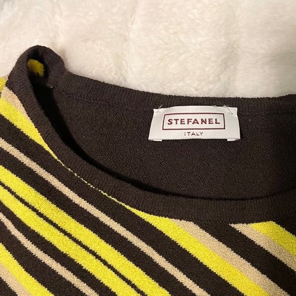 Stefanel XS/S Italian Soft Brown Yellow Striped Casual Preppy Retro Sweater - Picture 5 of 8